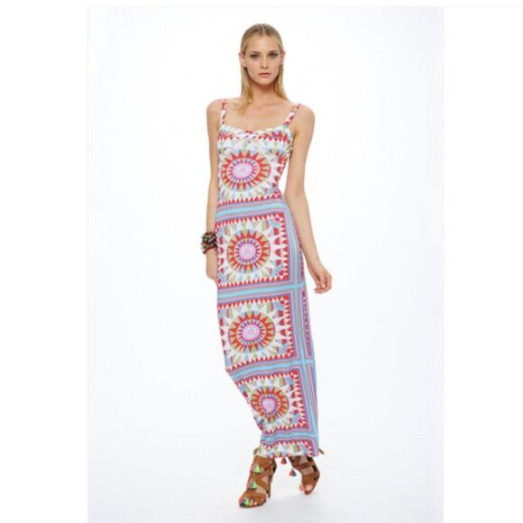 NEW Mara Hoffman Bodycon Maxi Dress Long Stripe Back Column Shakti Print White - Picture 1 of 10